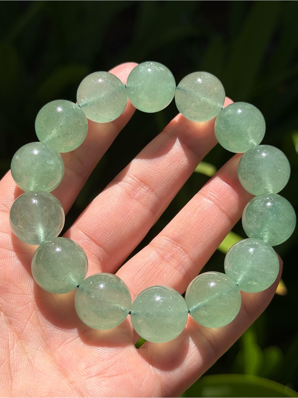 16mm Chunky Sparkling Green Stawberry Quartz Beaded Stretch Bracelet 1935
